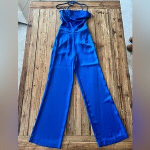 NBD Royal Blue Satin Jumpsuit